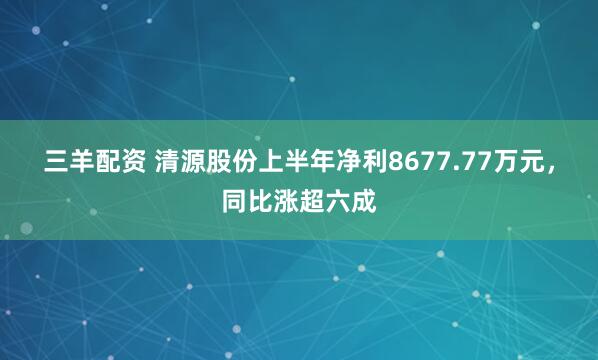 三羊配资 清源股份上半年净利8677.77万元，同比涨超六成